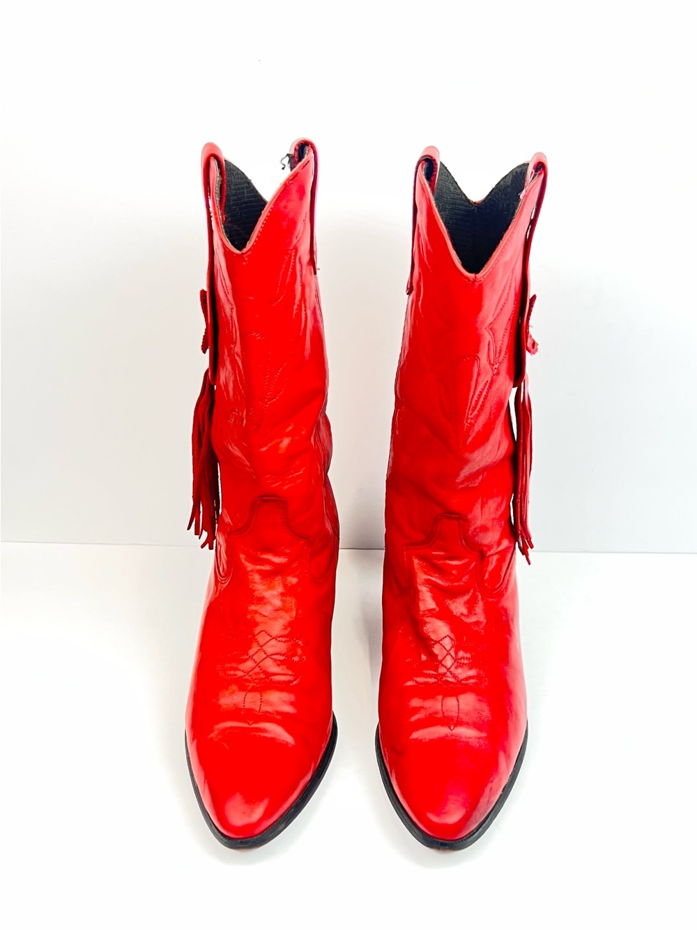 Laredo Red Leather Lace Up Tassel Cowboy Boots - Picture 9 of 9